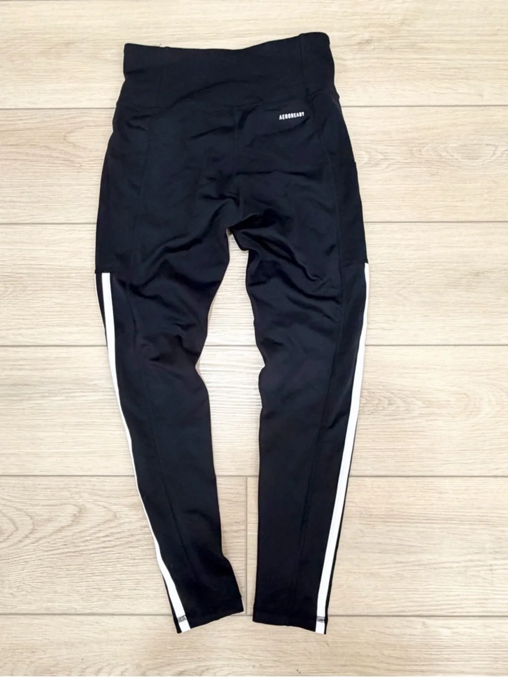 Adidas Throwback Womens Black Athletic Activewear Leggings with White Stripes - Picture 2 of 4